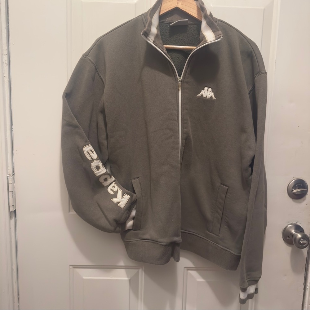 Y2K Kappa Men's Olive Zip-Up Sweater